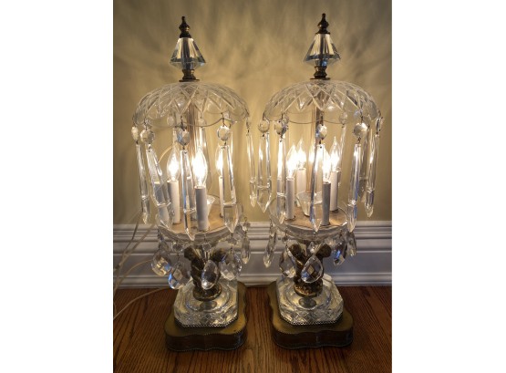 Pair Of Vintage Lead Crystal Lamps With Cherubs Base