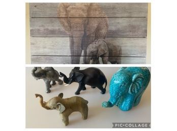 Painted Wood Elephant Picture & Figurines
