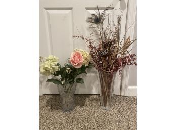 Pair Of Crystal Mikasa Vases With Artificial Flowers