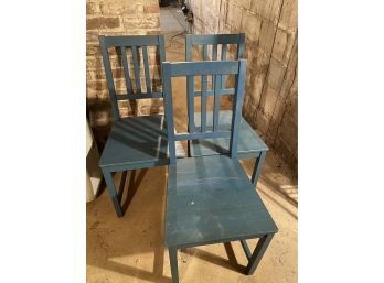 Three Blue Wood Chairs