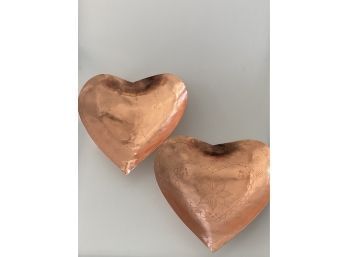 Pair Of Copper Heart Trays