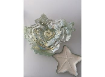 Coastal Green Glass Bowl & Starfish Dish