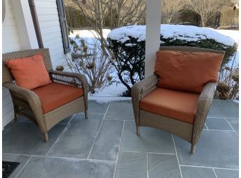 Two Outdoor Resin Wicker Chairs
