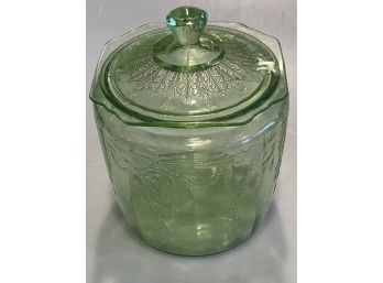 Depression Glass Green Biscuit Jar