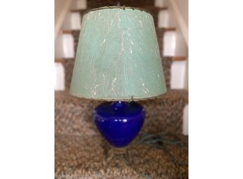 Cobalt Blue Glass Lamp With Mint Green Fiberglass Shade
