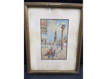 Antique Small Framed Watercolor Signed A. Guissart