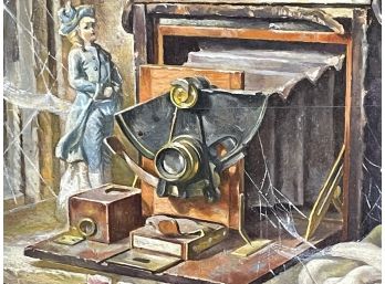 Still Life Painting Of Antique Camera Signed By Herman Giesen