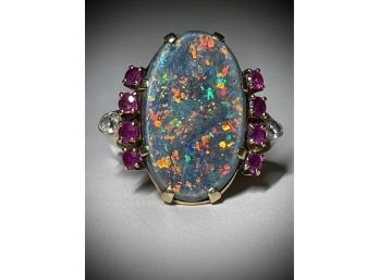 14KcGold Antique Australian Black Opal Ring