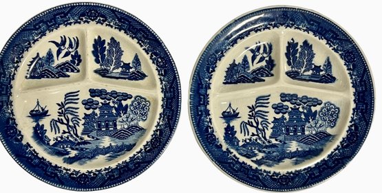 Vintage Rare Pair Of Montiyama Blue Willow Made In Japan 10.5' Divided Plate