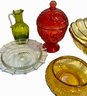Mixed  Vintage Amber Glass, Green, Clear, Red Avon Glass Lot