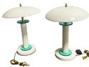 Pair Of 60's Mid Century Modern MCM White Flying Saucer Type Lamps