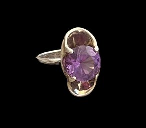 Vintage Sterling Silver Floating Large Purple Sapphire Mexico Eagle 215 Signed JR Size 8 Ring
