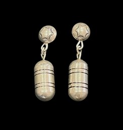 Vintage Kim Yazzie North American Sterling Silver Tubular Hand StampedPost Hanging Earrings