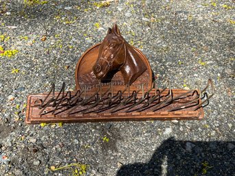 1950's Vintage Syroco Wood 3D Equestrian Horse Tie Belt Jewelry Rack Wall Holder 7.5' X 13'