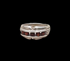 Vintage Sterling Silver 5 Garnet Stone Band Ring 4.9gr Size 7