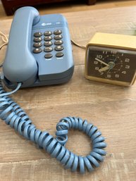 Vintage Push Button Phone And Electric Clock