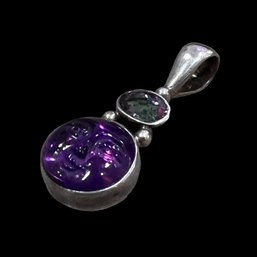 Sterling Silver Sajen Purple Amethyst Mystic Topaz Moon Pendant 1.5gr