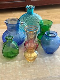 Vintage Mixed Lot Of 7 Color Glass Vases