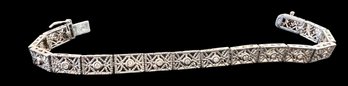 Sterling Silver  Filigree Panel CZ Link Bracelet 7'