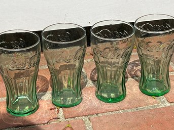 Vintage Set Of 4 Libbey Coca-Cola Green Drinking Glasses