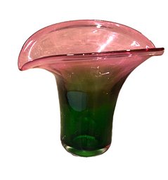 Art Glass Watermelon Vase Green Pink Cala Lily Shaped 7.75 Tall