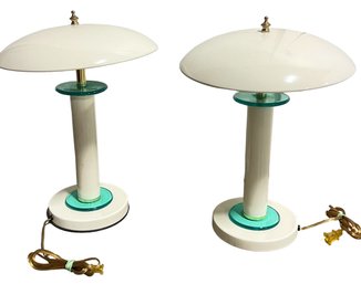 Pair Of 60's Mid Century Modern MCM White Flying Saucer Type Lamps