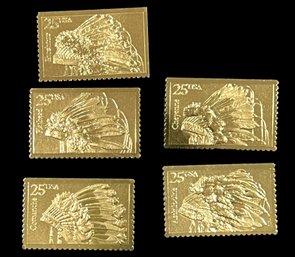 Set Of 5 Commemorative 14K Gold Native American .25 Stamps