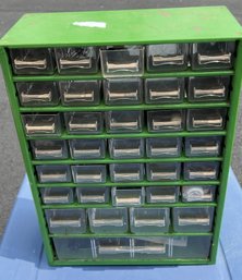 Vintage Mid Century Modern MCM Green Metal 36 Draw Tool Parts Cabinet