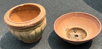 Pair Of Terracotta Decorative Garden Flower Planter Pot  And Bowl Chips In Both Please Note Photos