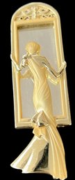 Vintage AJC Singed Gold Tone Woman Mirror Brooch Pin