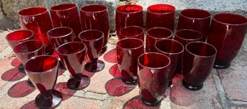 Vintage Grouping Of Different Size Ruby Red Drinking Glasses