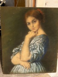 Vintage Pastel Portrait Signed By Berger 'the Blue Dress' Possibly Albert Berger?