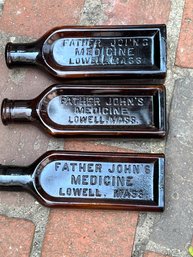 Set Of 3 Antique 1920's - 1930's Father John's Medicine Lowell MA Glass Bottles