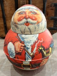 1980 Vintage Briston Roly Poly Santa Claus Tin Advertising