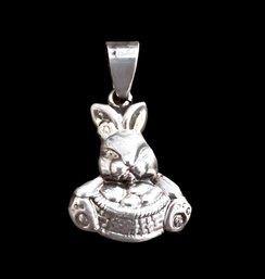 Vintage Sterling Silver Puffed Easter Rabbit Bunny Pendant 1.625'