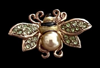 Vintage Liz Claiborne Rhinestone Pearl Bee Brooch Pin 1.5' X .875''