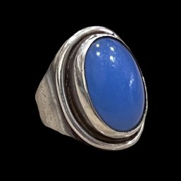 Vintage Sterling Silver Large Blue Chalcedony Ring Size 5.5