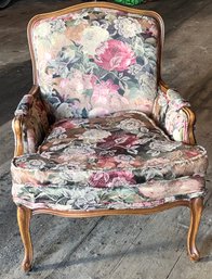 French Style Bergere Upholstered Floral Chair