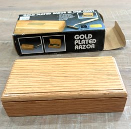 Vintage 1980s NIB Gold Plated Razor In Oak Box