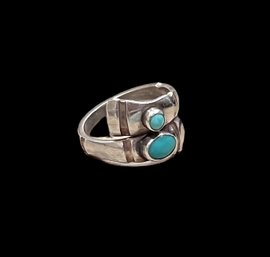 Vintage Towle Sterling Silver Bypass Turquoise 7.1gr Ring Size 7