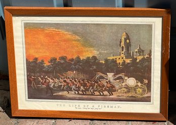 Framed Vintage Firemans 'Life Of A Fireman' Reprint Of Lithograph Currier And Ives Print