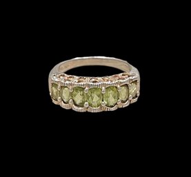 Vintage Sterling Silver Green Tourmaline And Yellow CZ  6.1 Gr Size 10 Ring