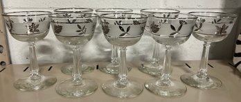 Vintage Libbey Frosted Silver Leaves Mid Century Modern Set Of 8 Glasses