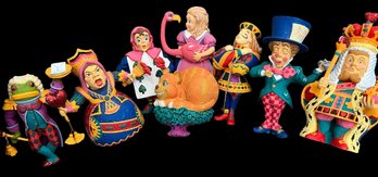Rare Set Of 7 Department 56 Christmas Colorful Alice In Wonderland Characters Ornaments