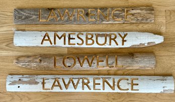 Carved City Towns Massachusett Names On Wood Fence Posts