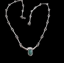 Vintage Sterling Silver Taxco Mexico Green Stone Necklace Link Chain