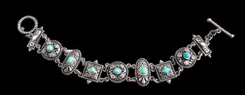 Vintage Sterling Silver Turquoise Panel Chain Bracelet 48.2gr