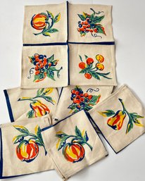Vintage Set Of 6 Linen 1940's Fruit Napkins