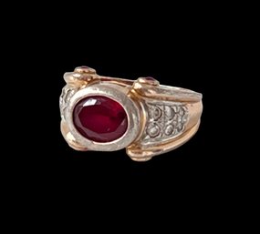 Vintage Sterling Silver Gold Vermeil Ruby And Clear CZ 9.4gr Ring Size 7.5