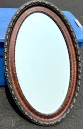 Vintage 1940's Large Hollywood Regency 2 Tone Bevel Glass Oval Mirror